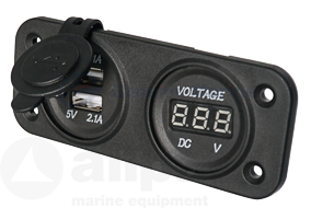 Allpa Waterdichte DC inbouw stekker 2x USB & 1x voltmeter (dubbel)