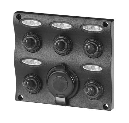 Schakelpaneel met 12 VOLT plug - 5 schakelaars %count(title) Officiële Suzuki Marine dealer Noord-Holland Schakelpaneel met 12 VOLT plug - 5 schakelaars