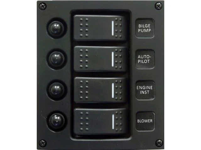 Schakelpaneel curved 4 schakelaars 12/24V %count(title) Officiële Suzuki Marine dealer Noord-Holland Schakelpaneel curved 4 schakelaars 12/24V